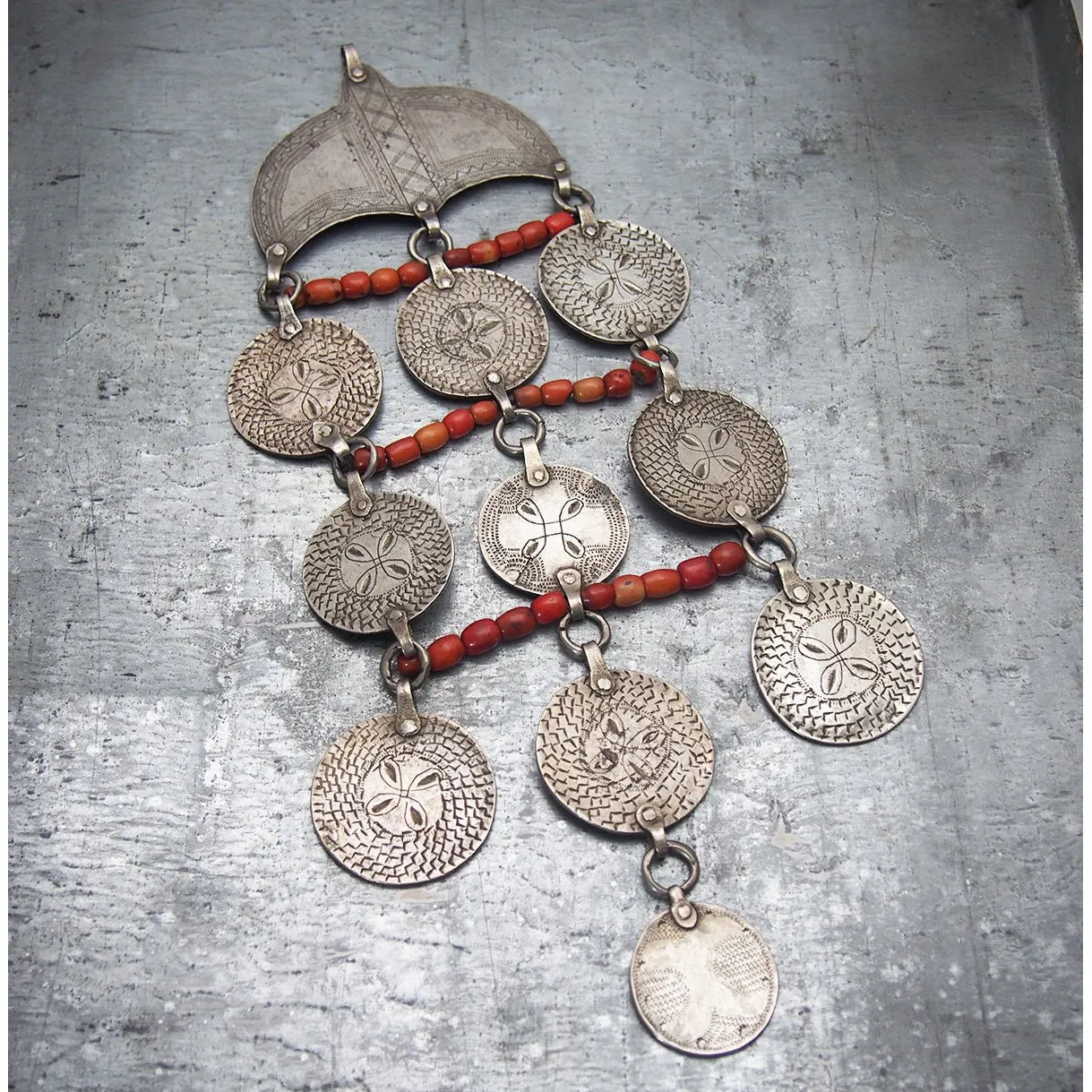 Antique Tribal Silver and Coral Massive Centerpiece