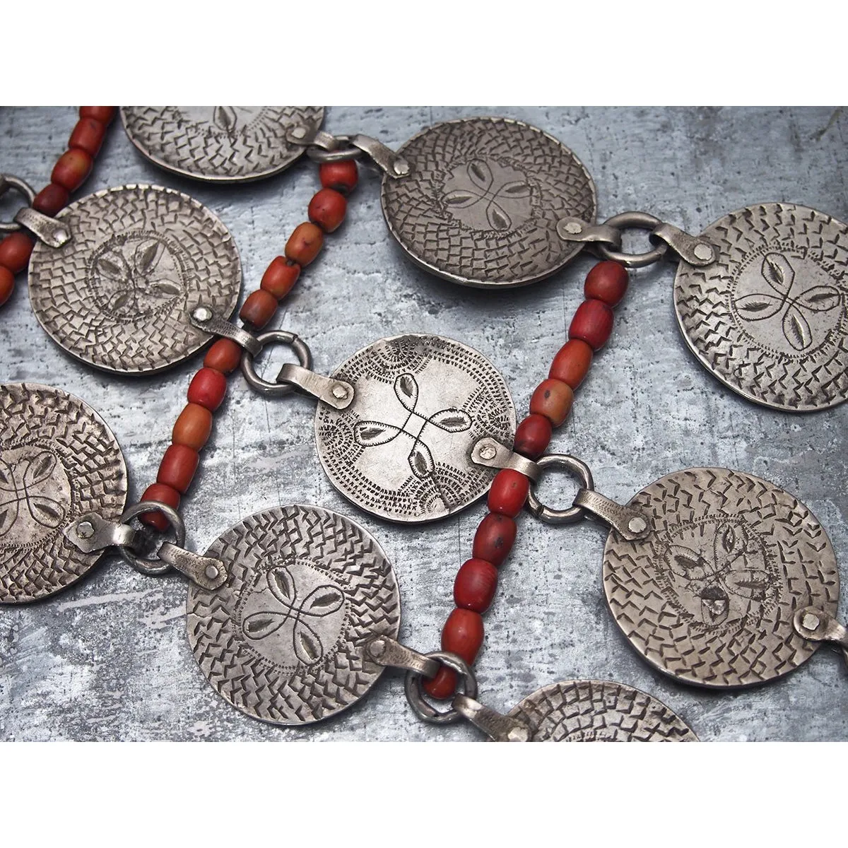 Antique Tribal Silver and Coral Massive Centerpiece