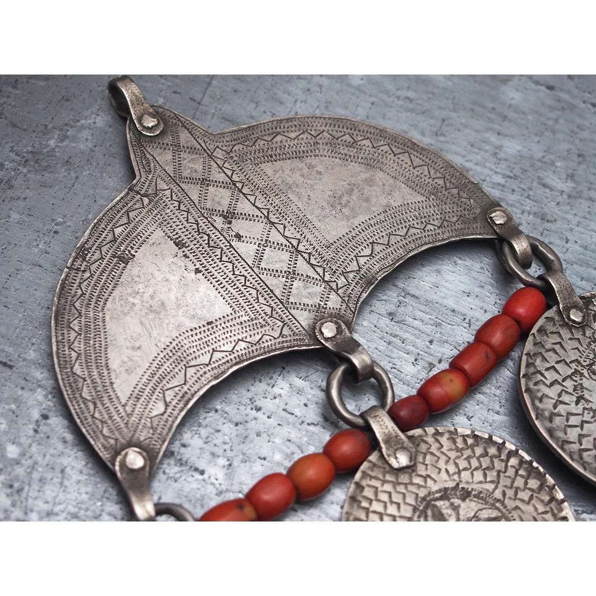 Antique Tribal Silver and Coral Massive Centerpiece