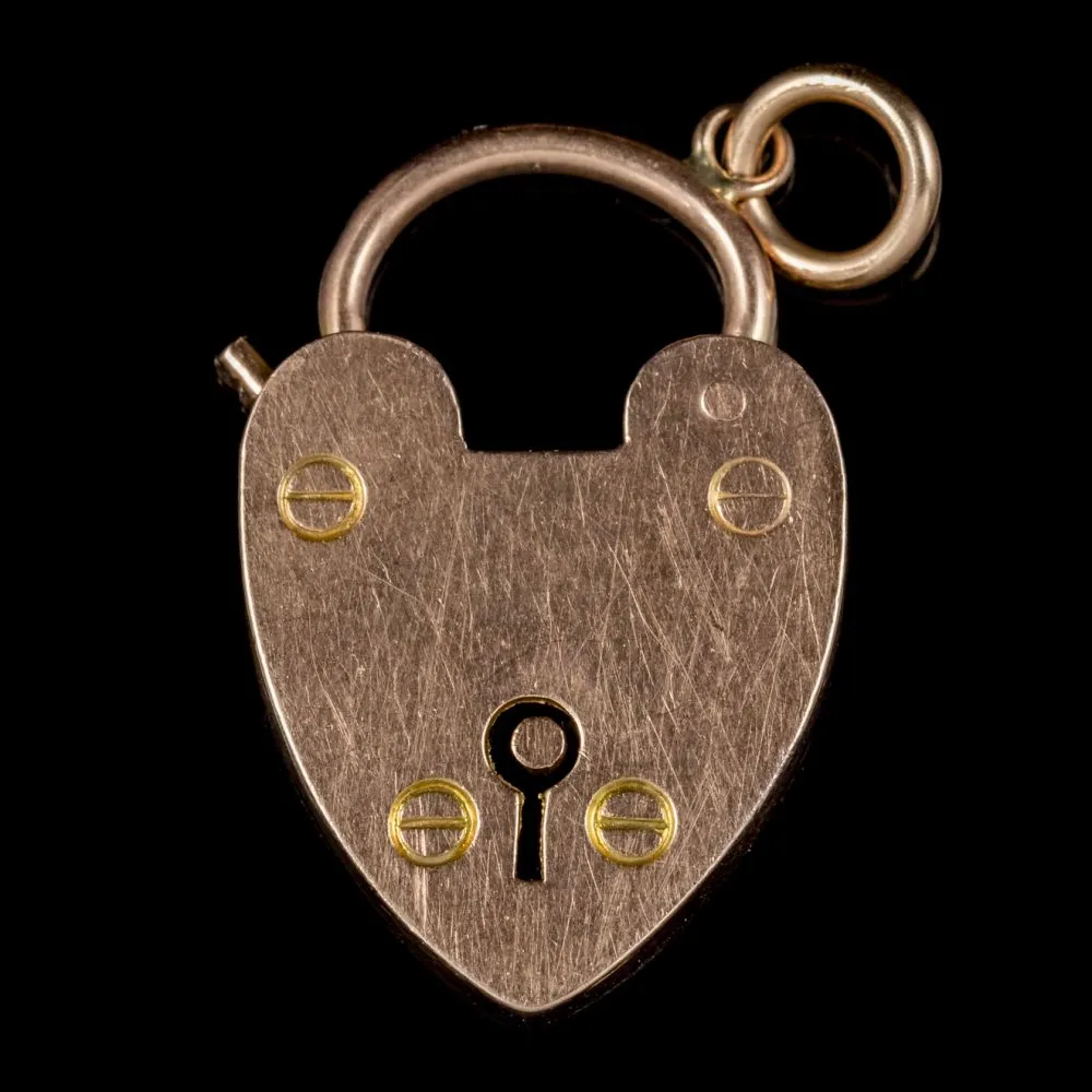 Antique Victorian 9Ct Rose Gold Albert Chain Double Heart Padlock Necklace Circa 1880