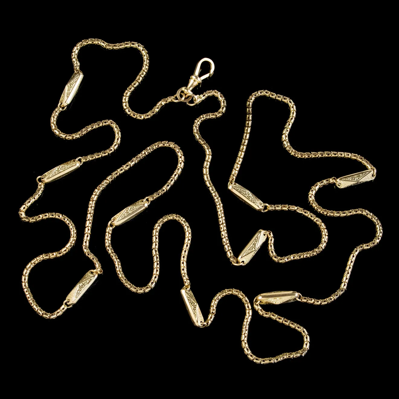 Antique Victorian Long Guard Snake Chain 9Ct Gold Circa 1900
