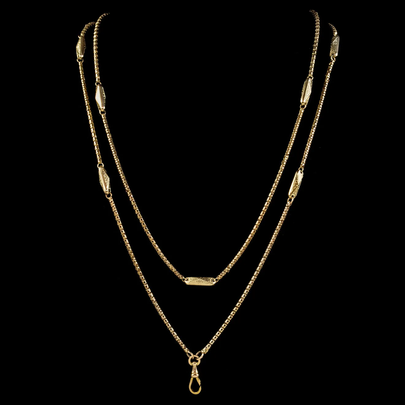 Antique Victorian Long Guard Snake Chain 9Ct Gold Circa 1900