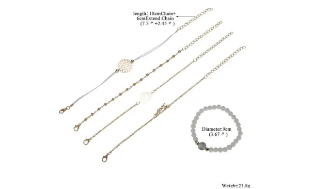 Arcoris White Marble Filigree Pendant & Love 5 Piece Bracelet Set