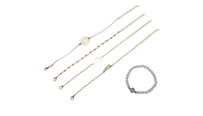 Arcoris White Marble Filigree Pendant & Love 5 Piece Bracelet Set