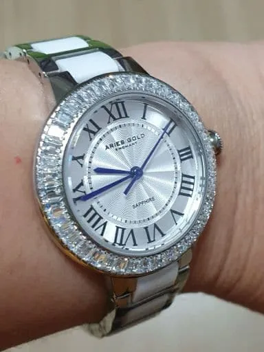 ARIES GOLD ENCHANT CAPELLA SILVER STAINLESS STEEL L 5015Z S-W WHITE CERAMIC WOMEN'S WATCH