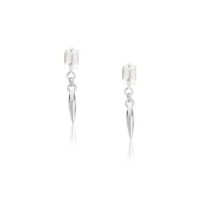 Baguette Pendulum Stud, White Topaz, Silver