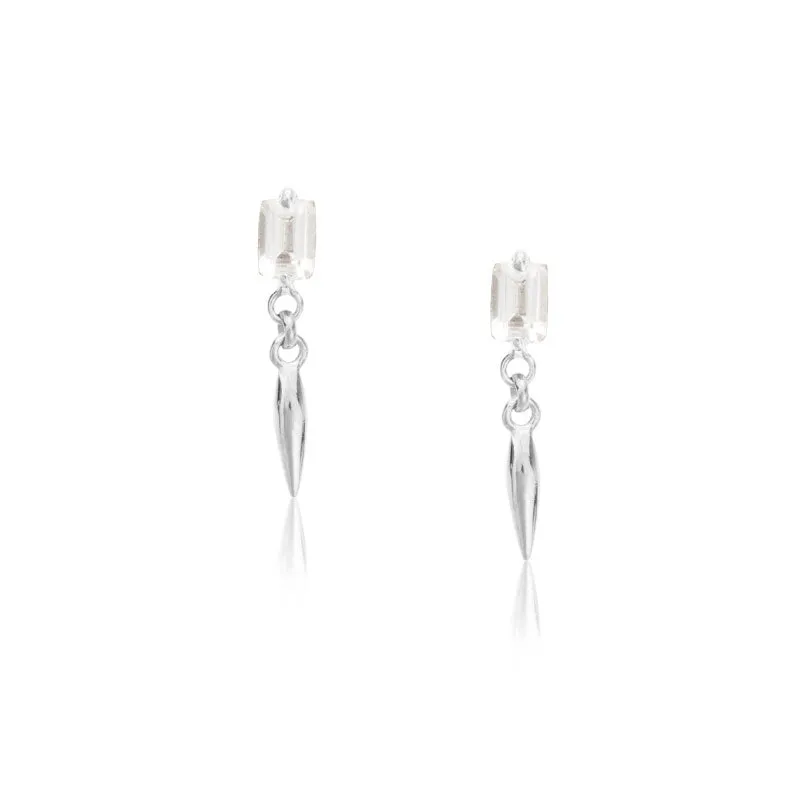 Baguette Pendulum Stud, White Topaz, Silver