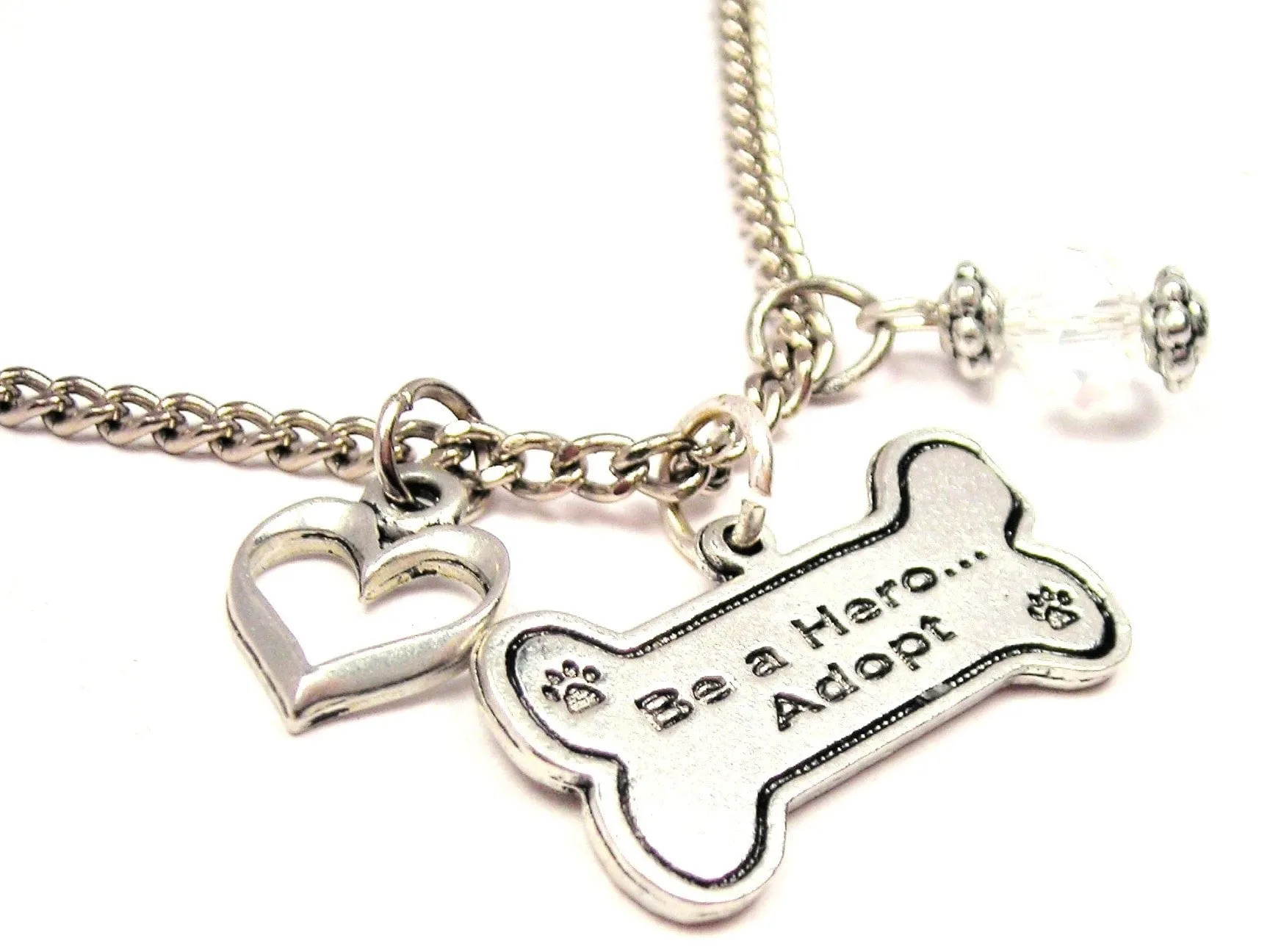 Be A Hero Adopt Dog Bone Necklace with Small Heart