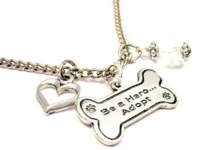 Be A Hero Adopt Dog Bone Necklace with Small Heart