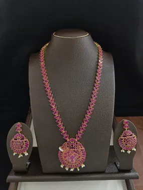 Beautiful Zircon Long Necklace Set in Ruby