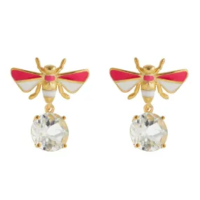 Bee Stud White Topaz Neon White Pink