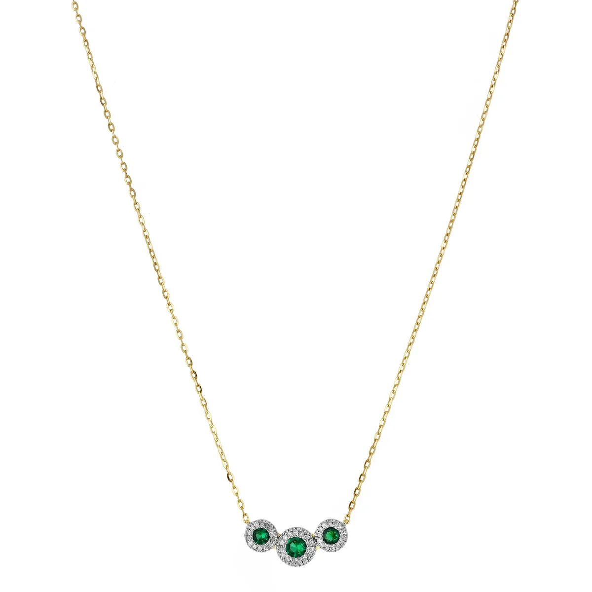 Bijou Collection Lab Grown Emerald and Diamond Triple Halo Necklace | 9K Yellow Gold