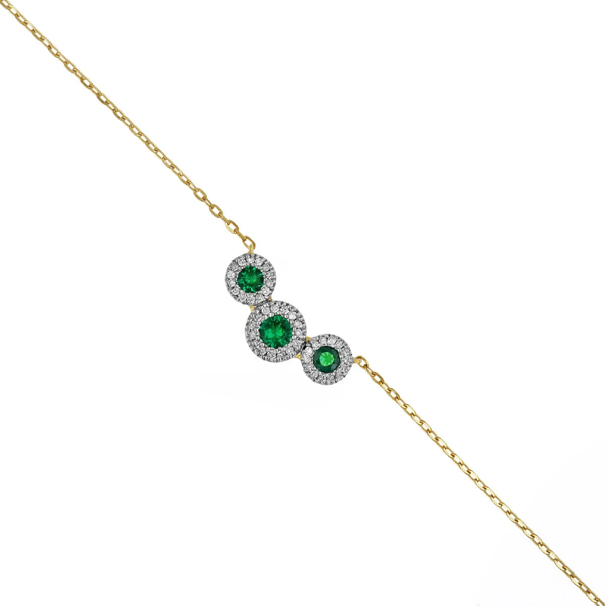 Bijou Collection Lab Grown Emerald and Diamond Triple Halo Necklace | 9K Yellow Gold