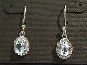 Blue Topaz, CZ, Sterling Silver Earrings