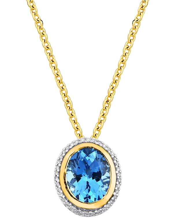 Blue Topaz Pendant - 10ct Yellow Gold Blue Topaz & Diamond Slider Pendant - 784066