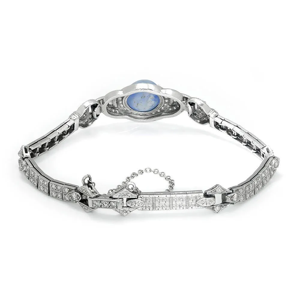 Certified Art Deco Star Sapphire Bracelet with Diamonds Platinum