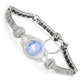 Certified Art Deco Star Sapphire Bracelet with Diamonds Platinum