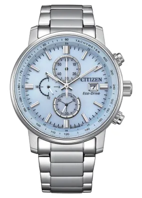 CITIZEN GENTS ECO-DRIVE CHRONOGRAPH BLUE DIAL STAINLESS CA0840-87M