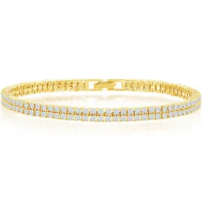 Classic Women's Bracelet - Sterling Silver Gold Double Row CZ Tennis | T-7885-GP