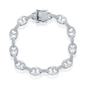 Classic Women's Bracelet - Sterling Silver Micro Pave CZ Marina Link Chain | T-8024