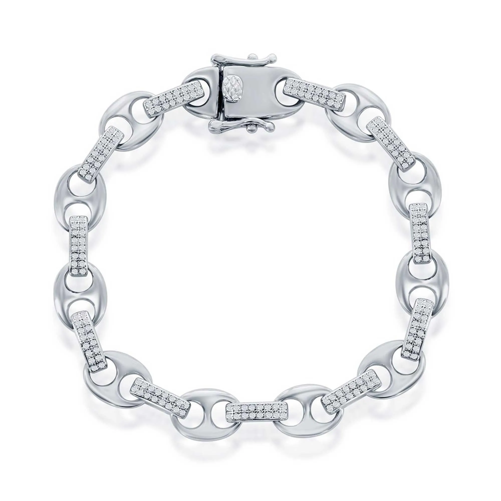 Classic Women's Bracelet - Sterling Silver Micro Pave CZ Marina Link Chain | T-8024
