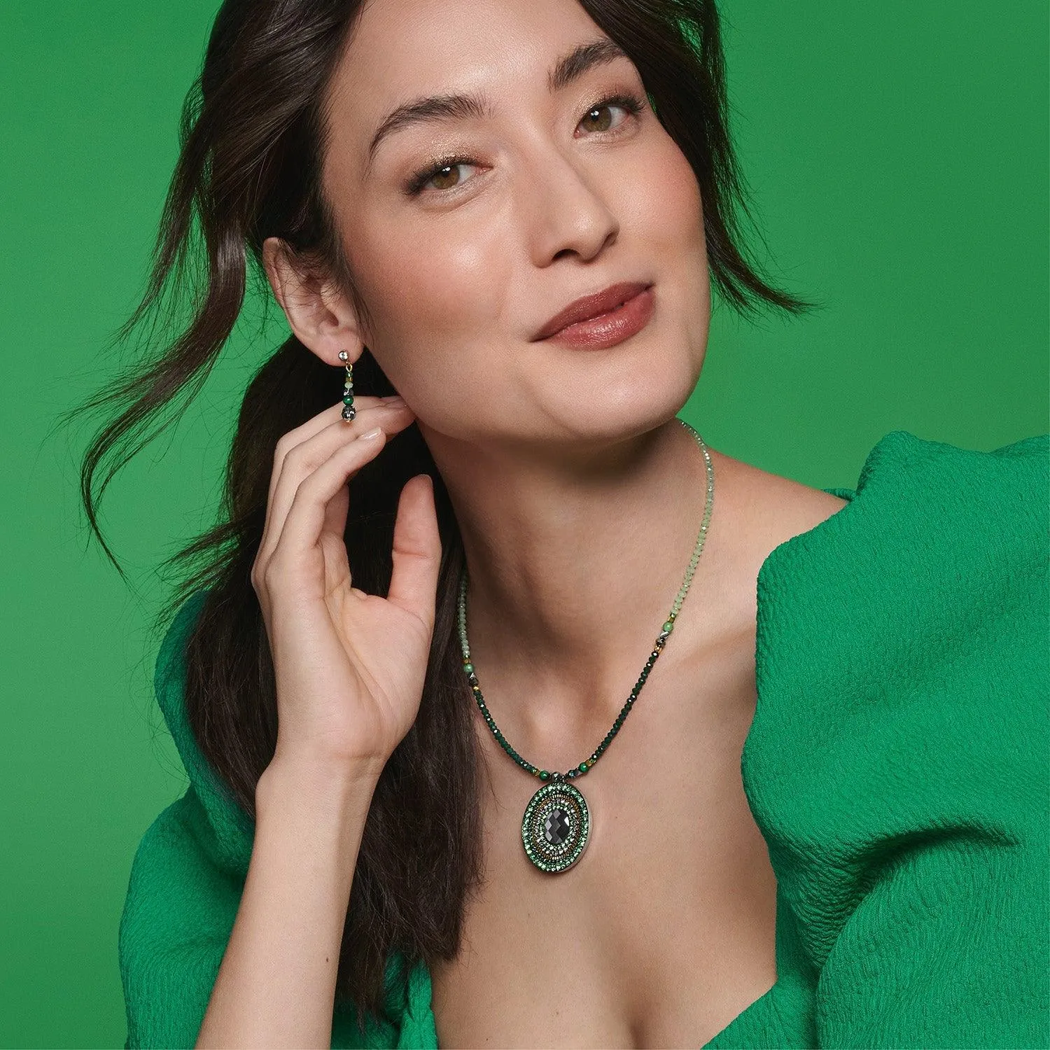 Coeur De Lion Amulet Gold and Green Necklace