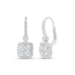 Diamond Square Drop Lever-Back Earrings