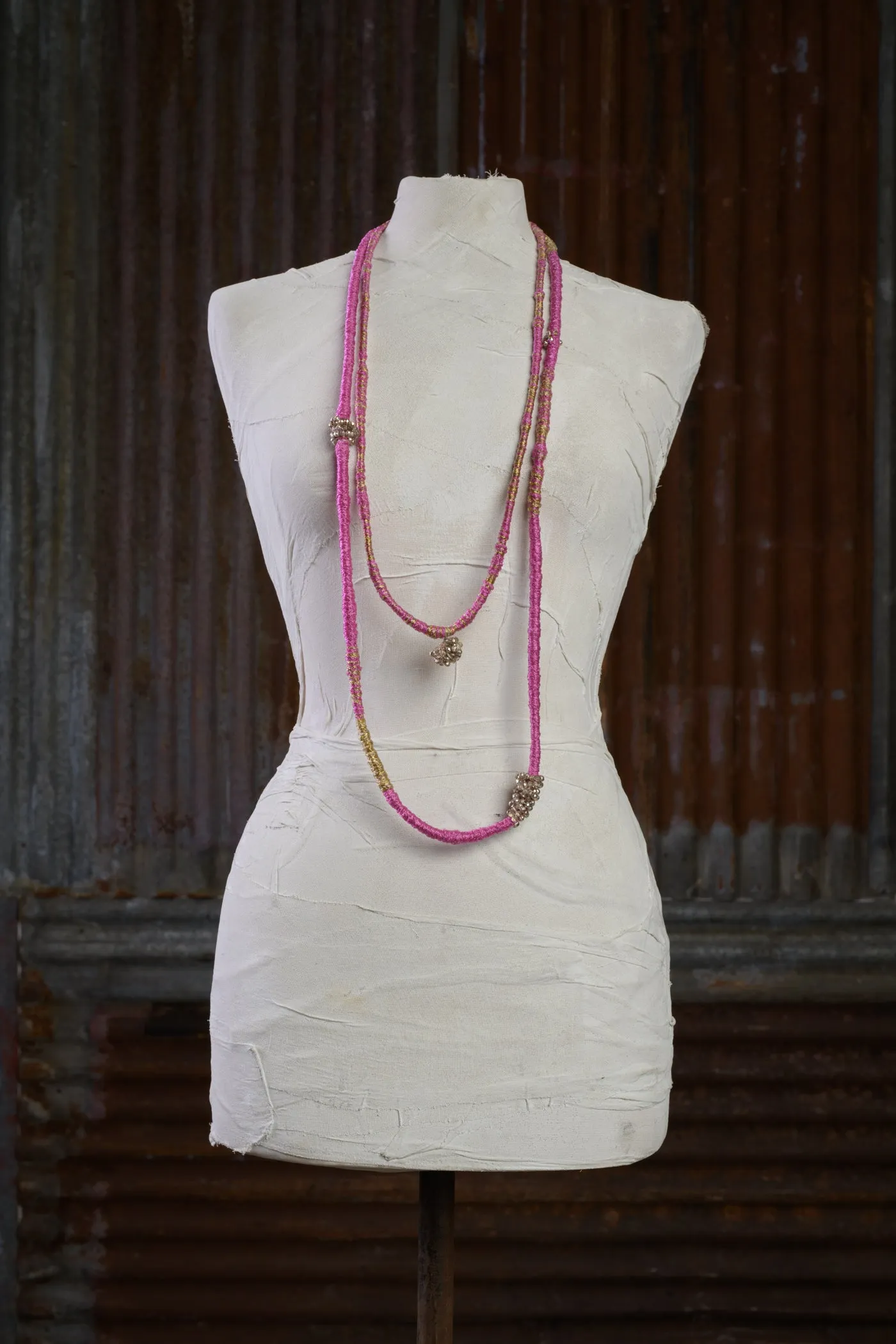 Double Thread Polypropylene Necklace with Glass Beads