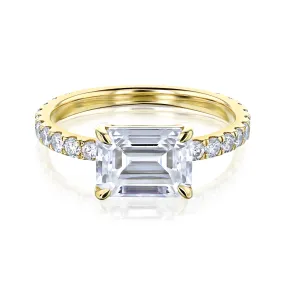 East-West Style Emerald Moissanite Engagement Ring