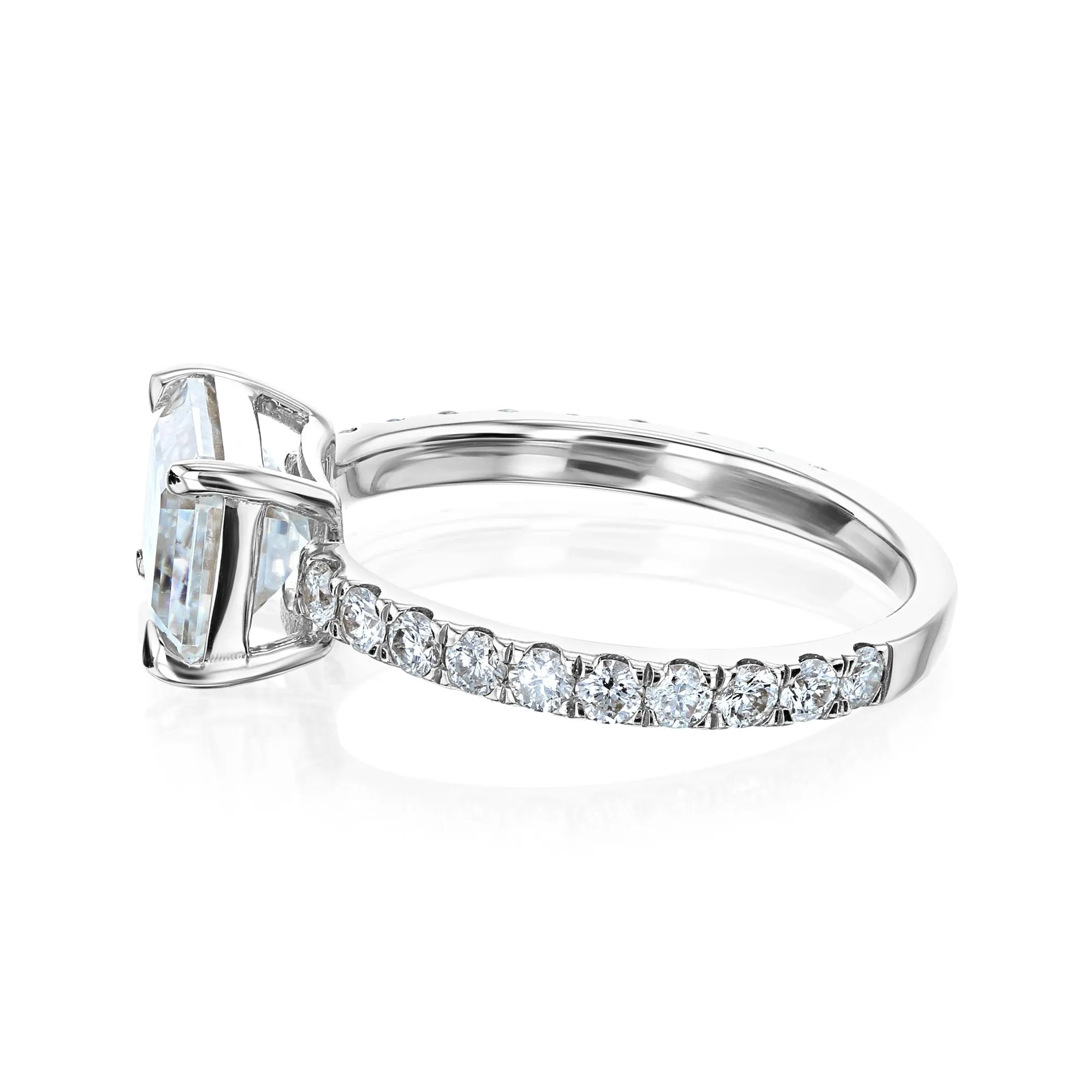 East-West Style Emerald Moissanite Engagement Ring