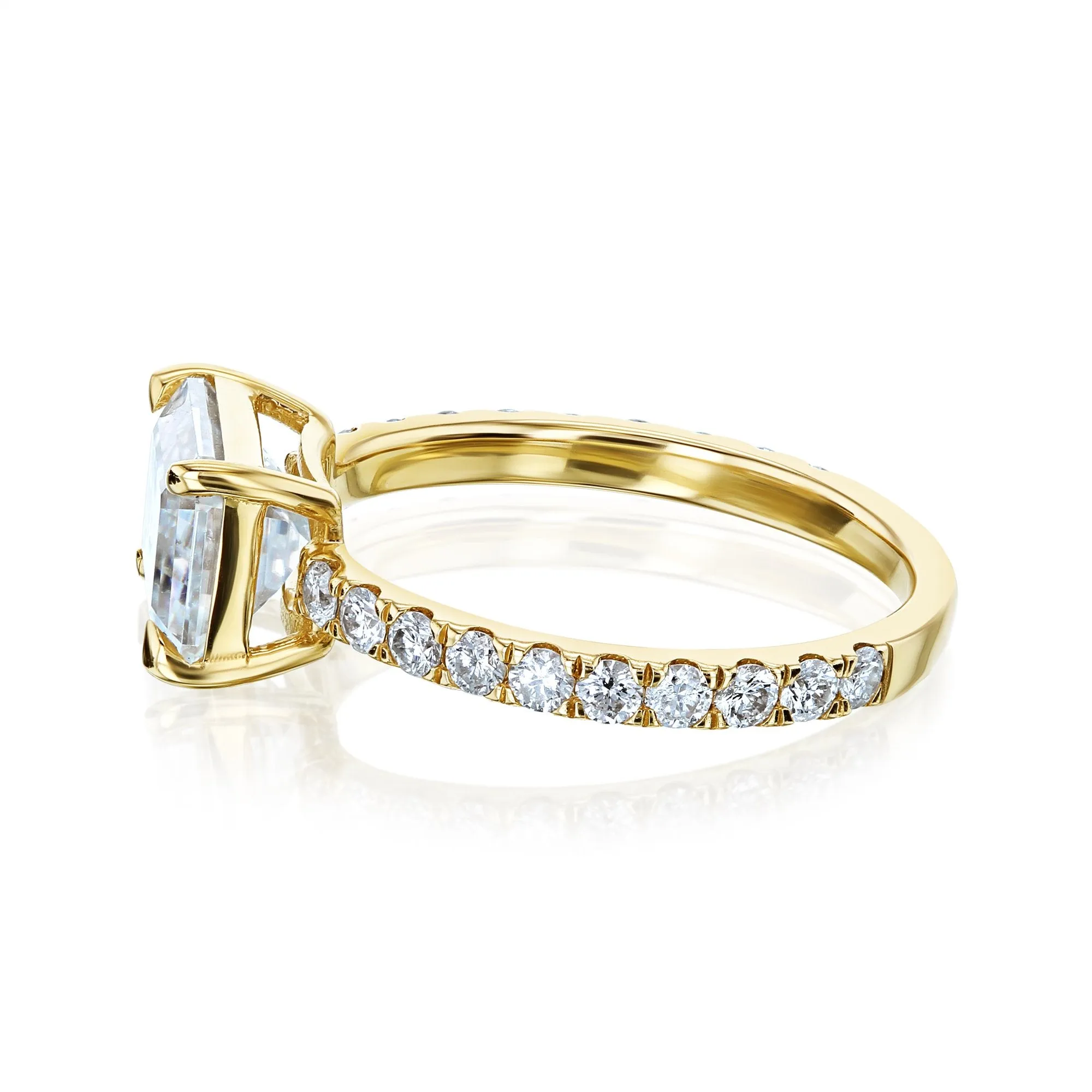 East-West Style Emerald Moissanite Engagement Ring