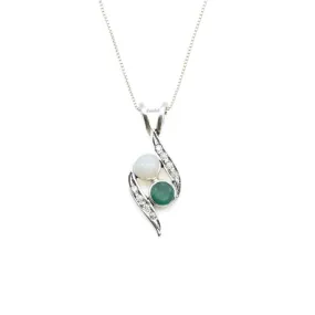 Emerald Bypass Necklace - Two Stone Pendant - Opal Vintage Necklace