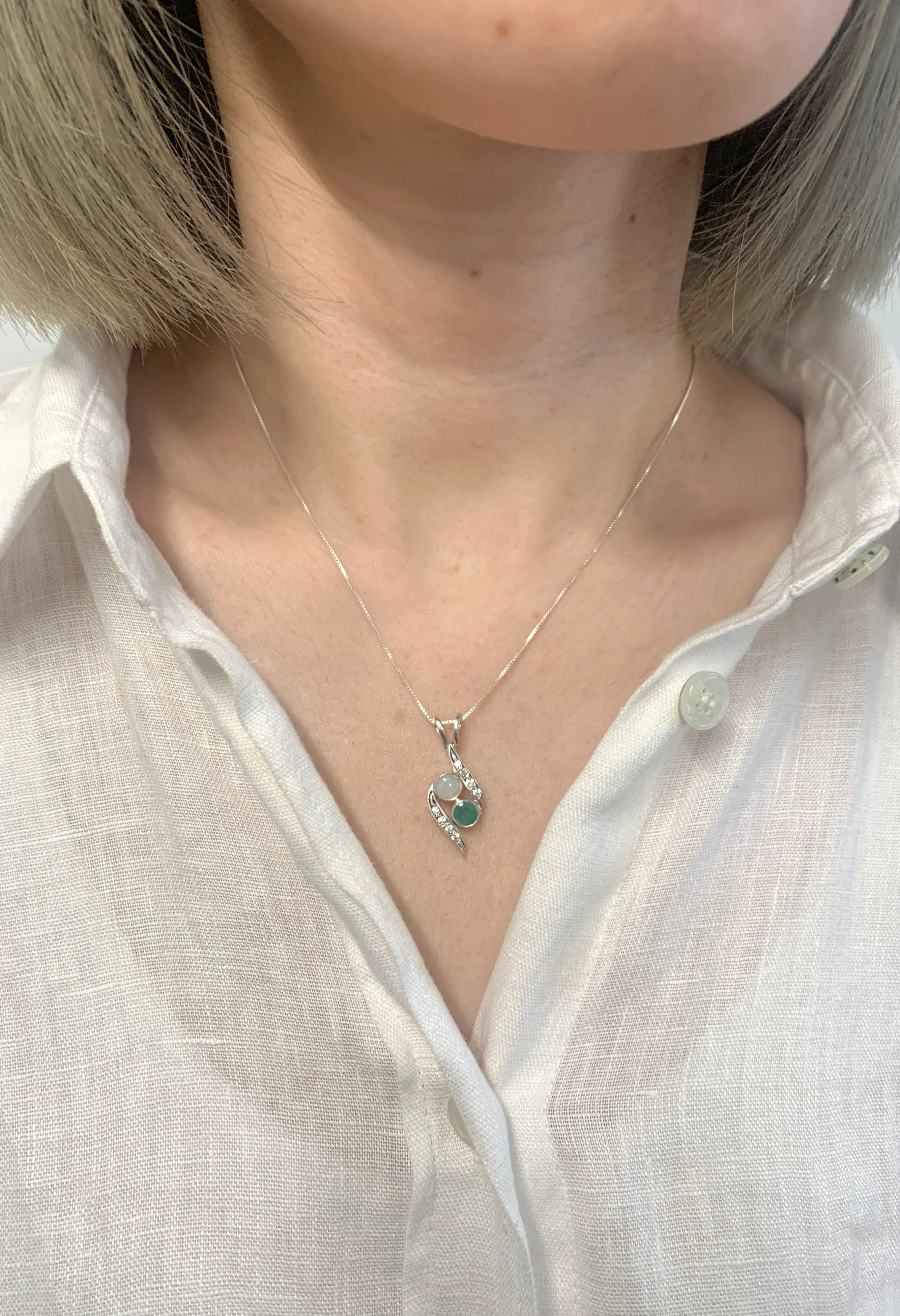 Emerald Bypass Necklace - Two Stone Pendant - Opal Vintage Necklace