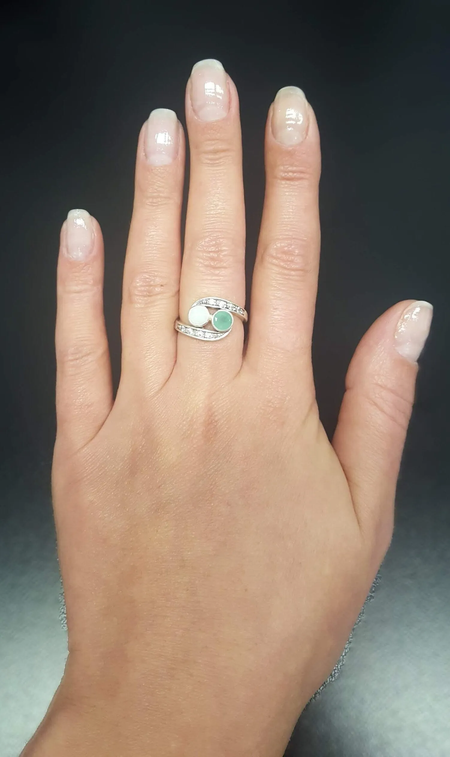 Emerald Bypass Ring - Two Stone Ring - Opal Vintage Ring