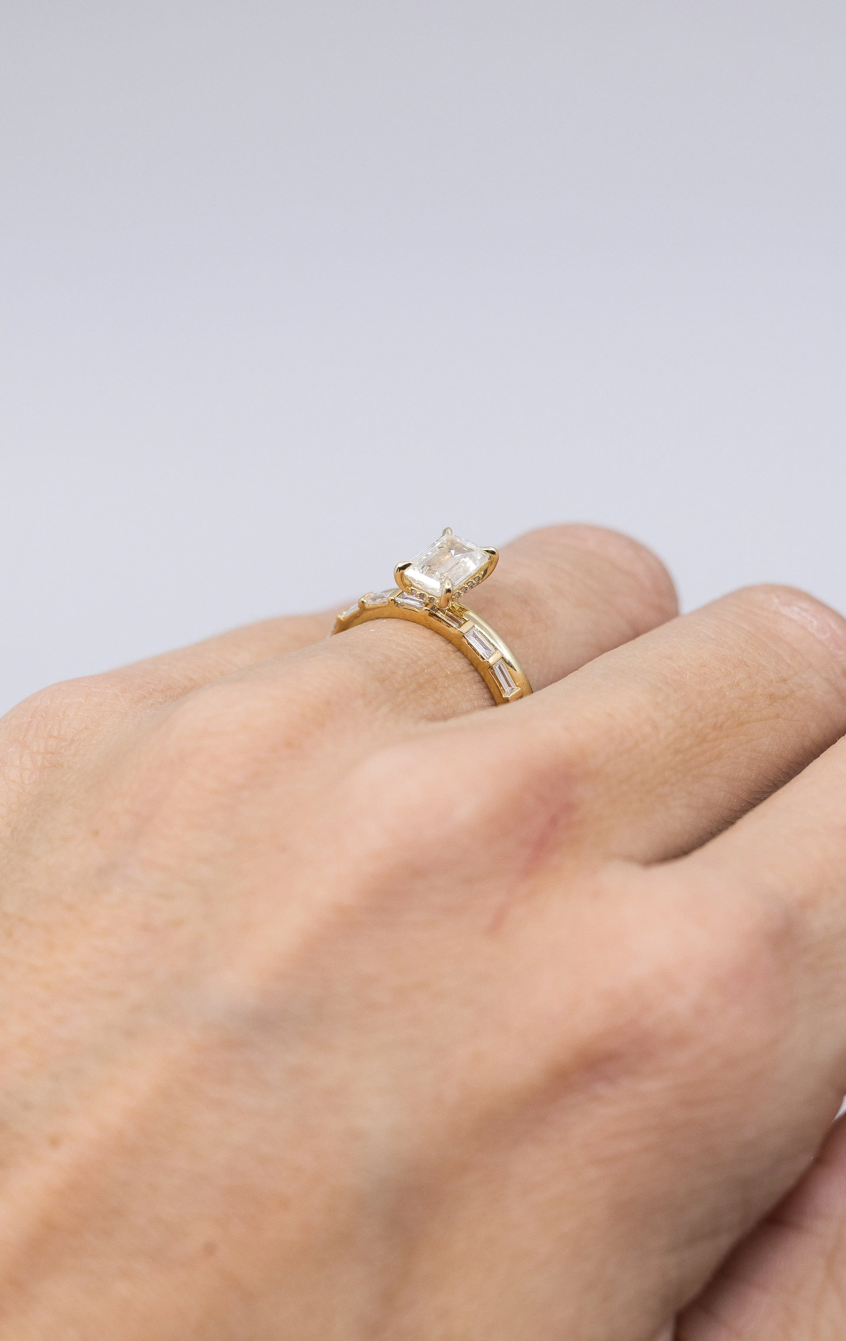 Emerald Solitaire with Hidden Halo   Anniversary Band Set - Ready To Ship