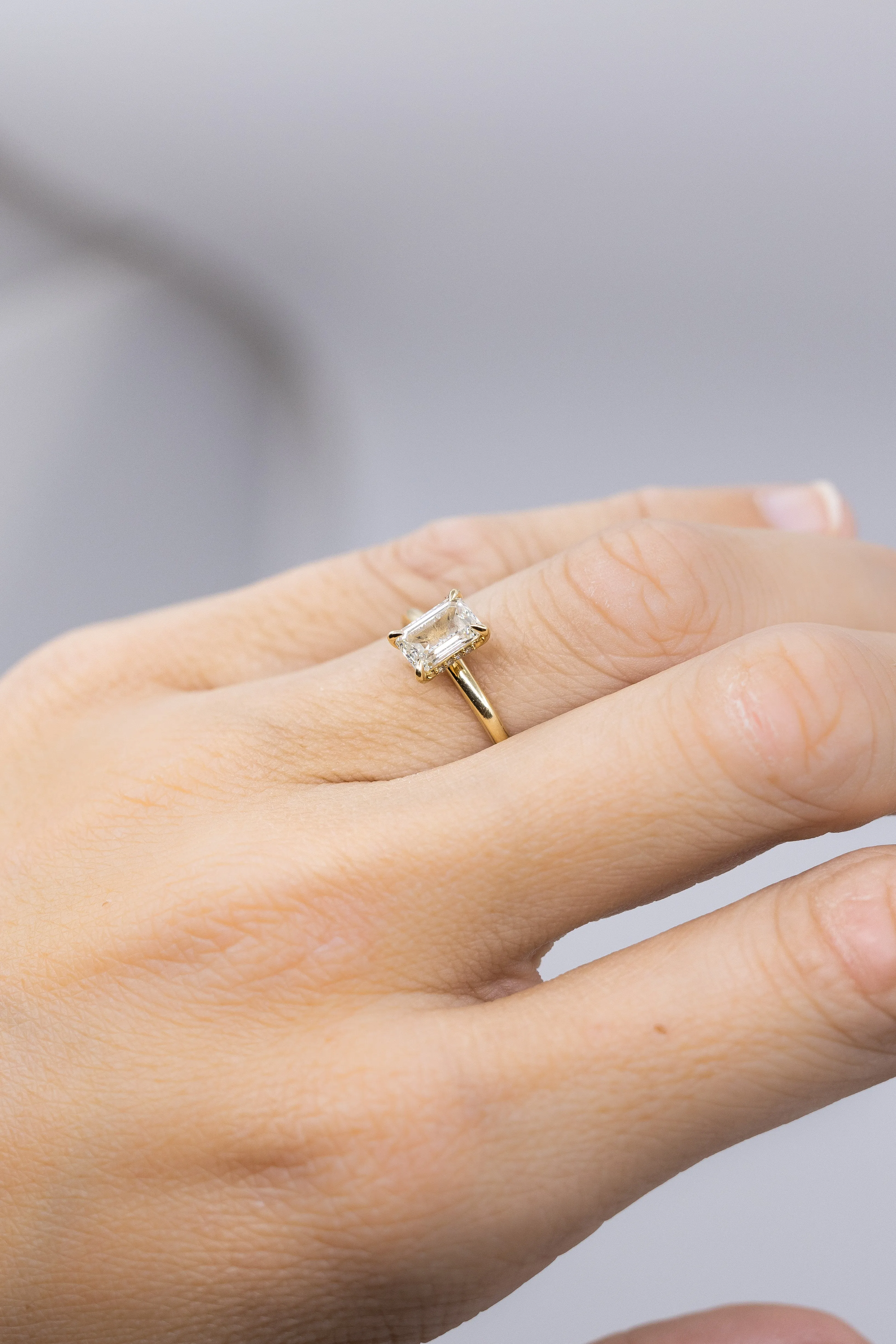 Emerald Solitaire with Hidden Halo   Anniversary Band Set - Ready To Ship