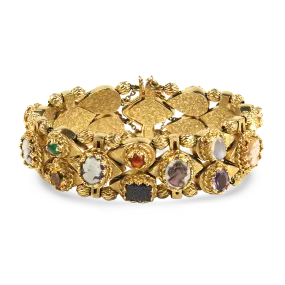 Estate 14k Yellow Gold Two-Row Slider Charm Bracelet