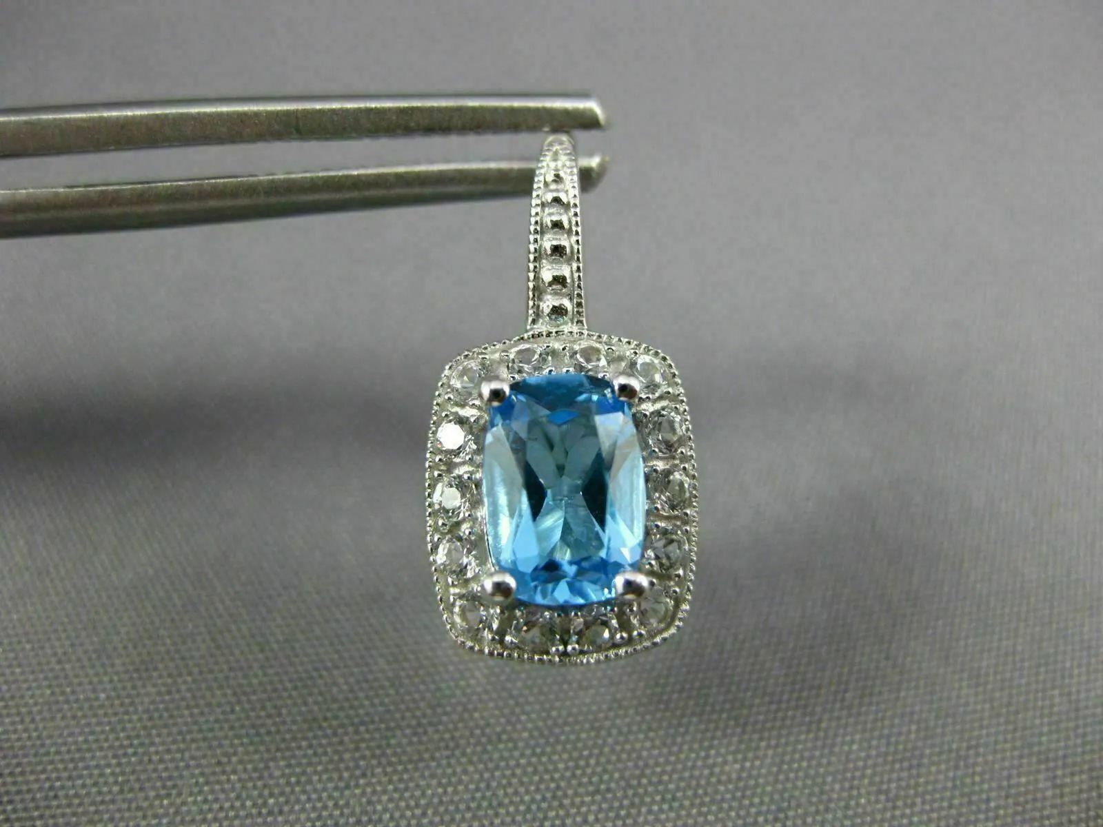 ESTATE 3.31CT CZ & AAA BLUE TOPAZ 14KT WHITE GOLD 3D LEVERBACK HANGING EARRINGS