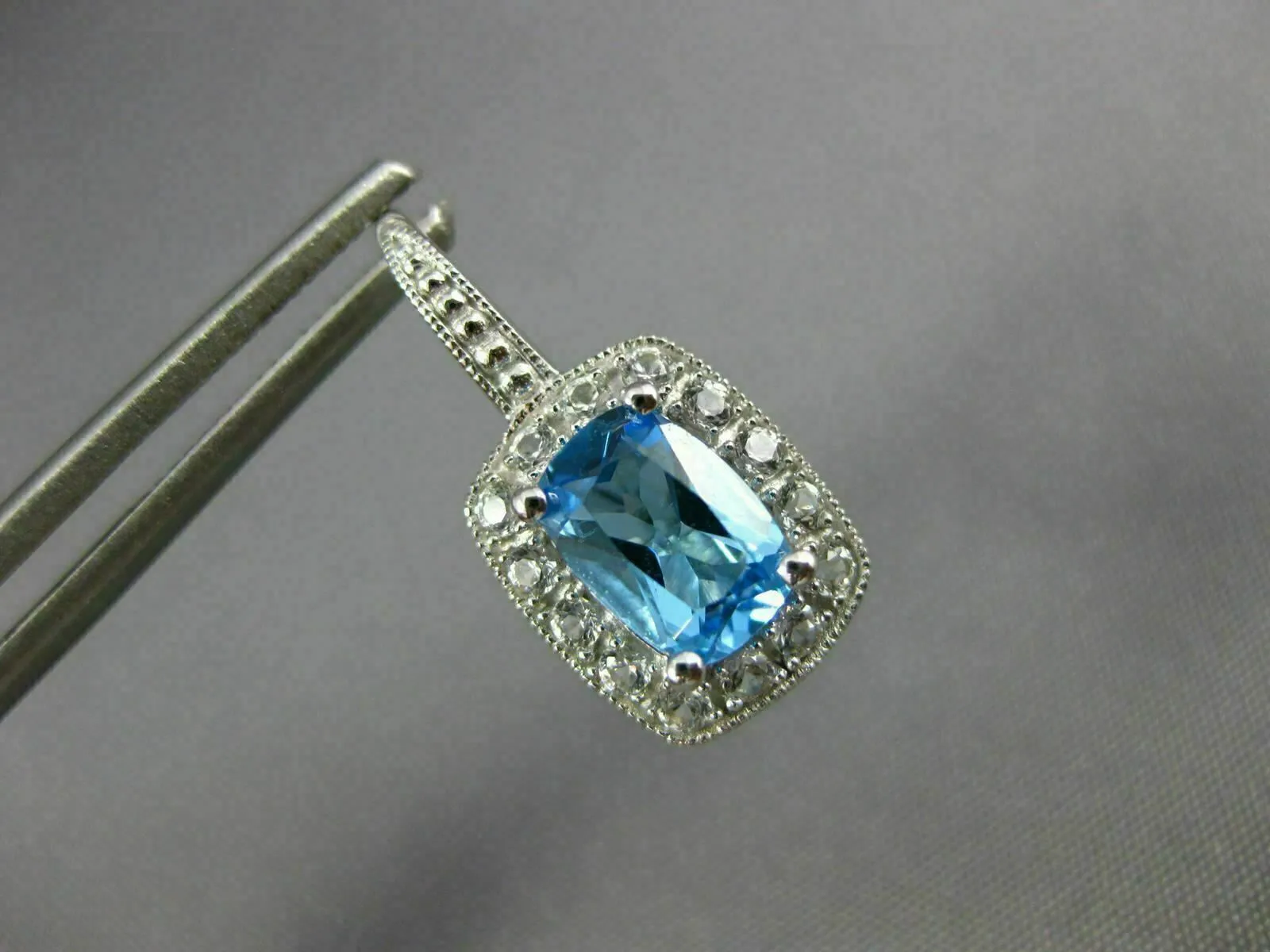 ESTATE 3.31CT CZ & AAA BLUE TOPAZ 14KT WHITE GOLD 3D LEVERBACK HANGING EARRINGS