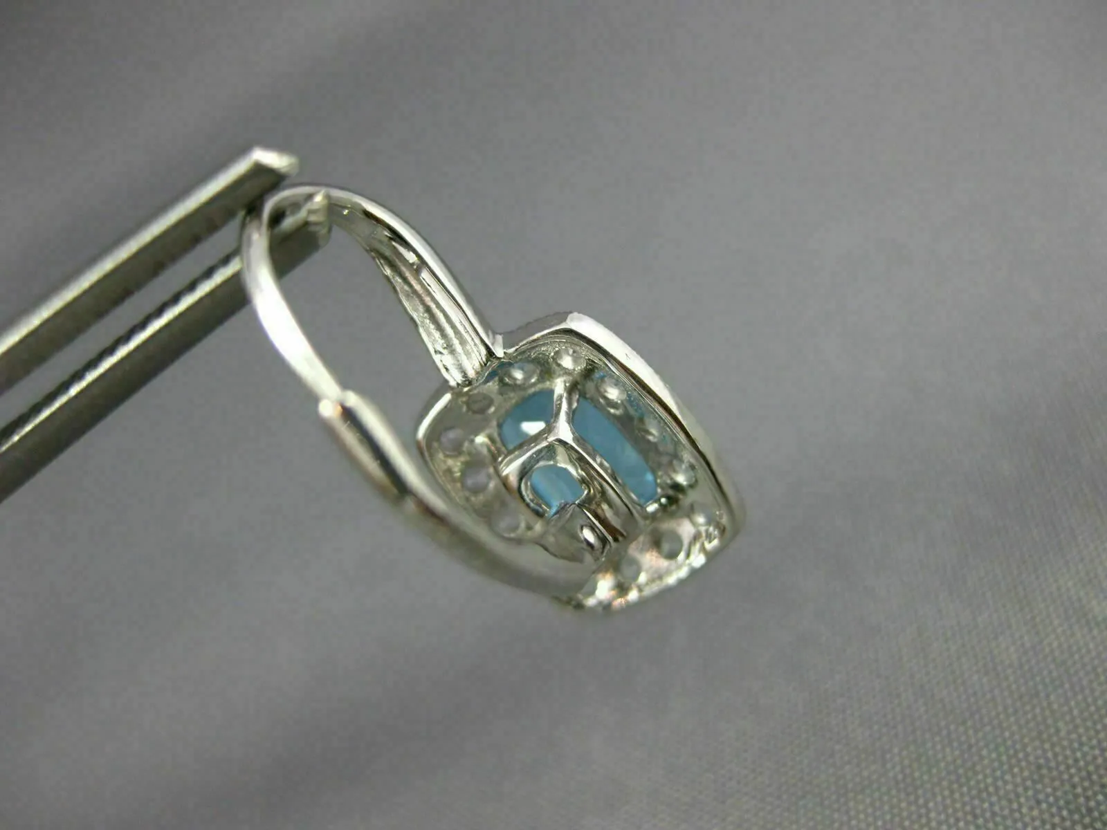 ESTATE 3.31CT CZ & AAA BLUE TOPAZ 14KT WHITE GOLD 3D LEVERBACK HANGING EARRINGS