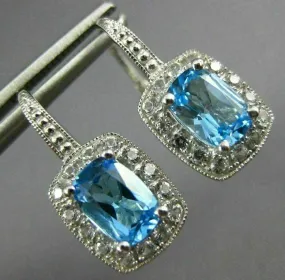 ESTATE 3.31CT CZ & AAA BLUE TOPAZ 14KT WHITE GOLD 3D LEVERBACK HANGING EARRINGS