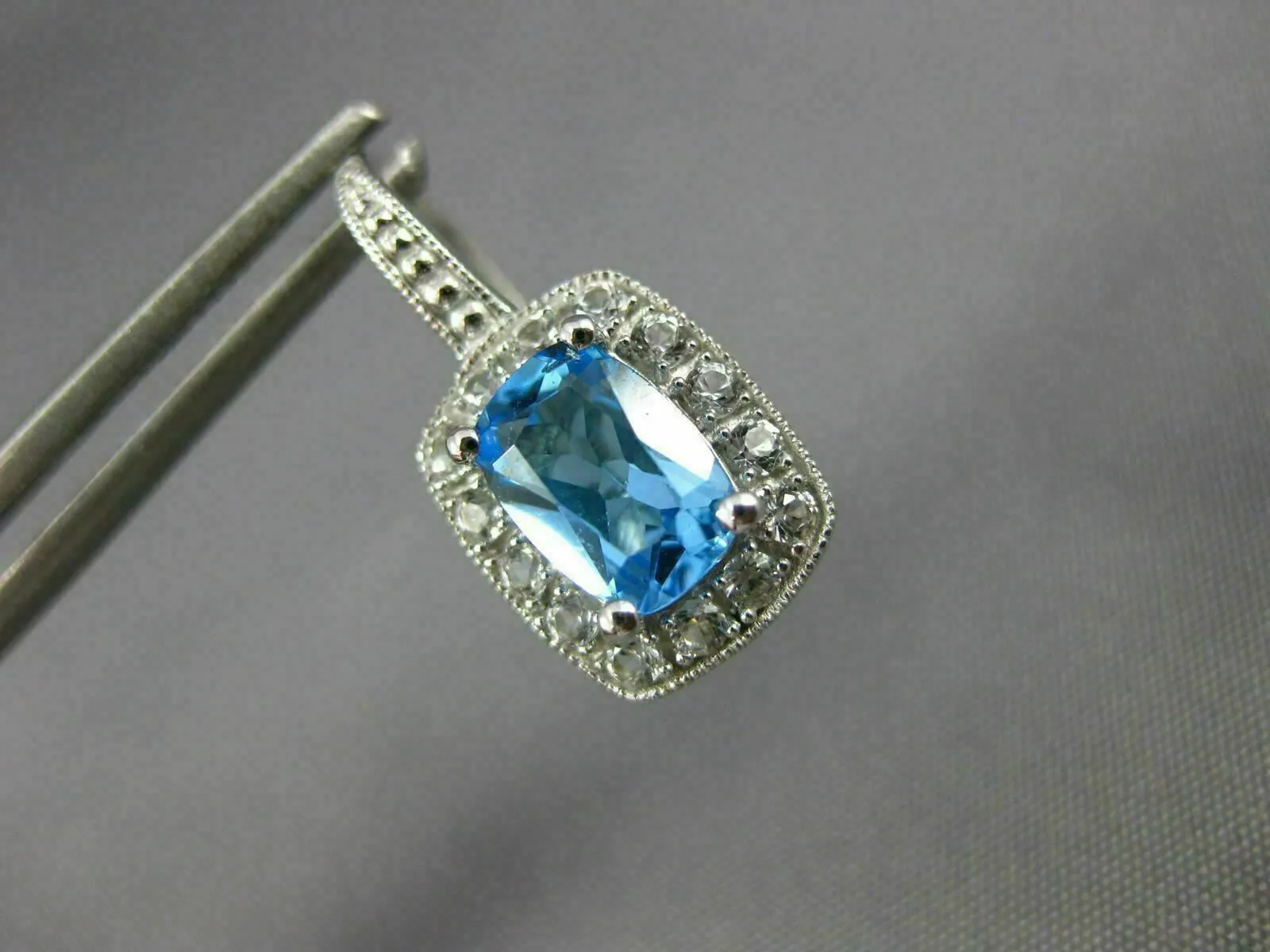ESTATE 3.31CT CZ & AAA BLUE TOPAZ 14KT WHITE GOLD 3D LEVERBACK HANGING EARRINGS
