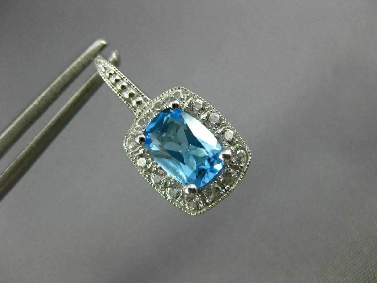 ESTATE 3.31CT CZ & AAA BLUE TOPAZ 14KT WHITE GOLD 3D LEVERBACK HANGING EARRINGS