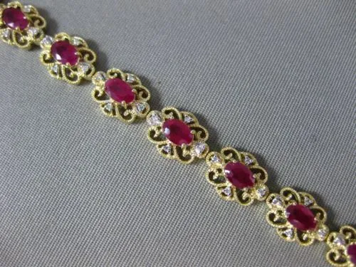 ESTATE 4.02CT DIAMOND & AAA RUBY 14K YELLOW GOLD FLOWER FILIGREE TENNIS BRACELET