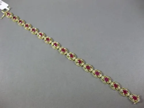 ESTATE 4.02CT DIAMOND & AAA RUBY 14K YELLOW GOLD FLOWER FILIGREE TENNIS BRACELET