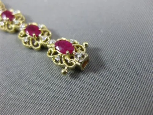 ESTATE 4.02CT DIAMOND & AAA RUBY 14K YELLOW GOLD FLOWER FILIGREE TENNIS BRACELET