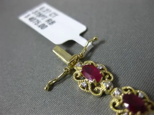 ESTATE 4.02CT DIAMOND & AAA RUBY 14K YELLOW GOLD FLOWER FILIGREE TENNIS BRACELET