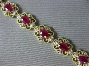 ESTATE 4.02CT DIAMOND & AAA RUBY 14K YELLOW GOLD FLOWER FILIGREE TENNIS BRACELET