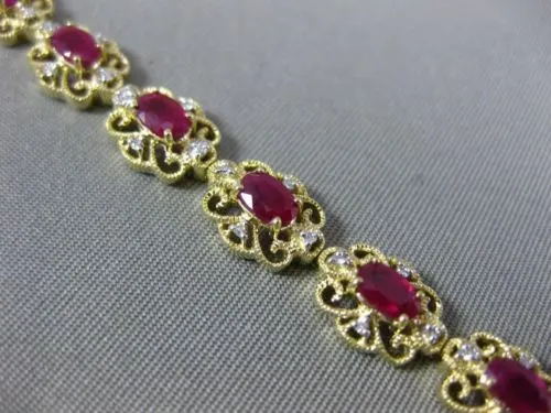 ESTATE 4.02CT DIAMOND & AAA RUBY 14K YELLOW GOLD FLOWER FILIGREE TENNIS BRACELET