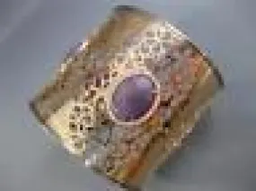 ESTATE EXTRA LARGE 13.86CT DIAMOND & AAA AGATE 14KT YELLOW GOLD BANGLE BRACELET